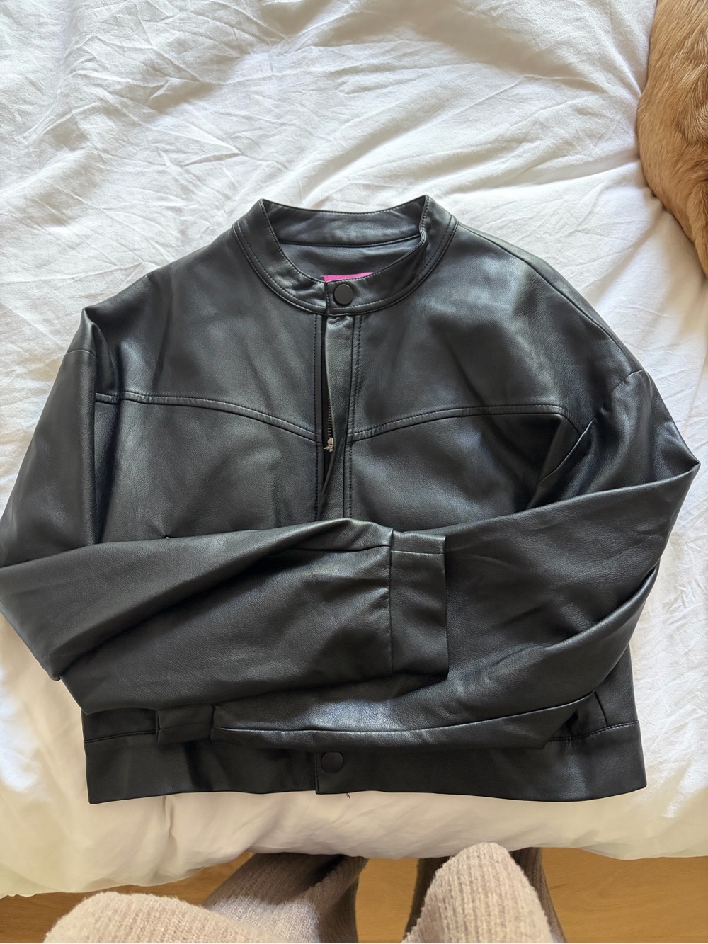 Edikted Black Faux Leather Bomber Jacket